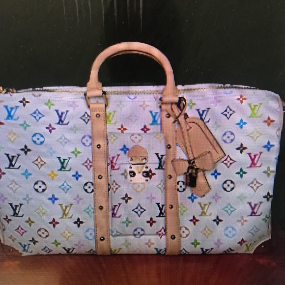 White Duffle Bag with cute letters on it. Murakami lv Multicolor - Picture 4 of 9